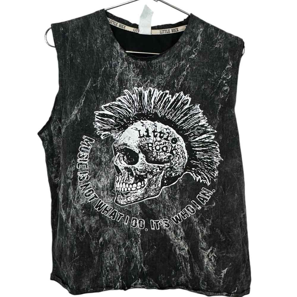 Little Rock Music Is Who I Am Acid Wash Skelton Muscle Tee Women’s XL PUNK